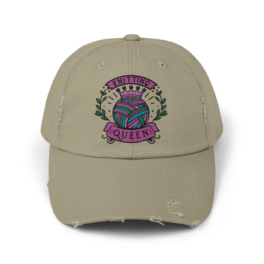 Knitting Queen Distressed Cap - Cozy Gift for Crafters, Trendy Fashion Accessory, Perfect for Knitting Lovers, Birthday Gift, Everyday Wear