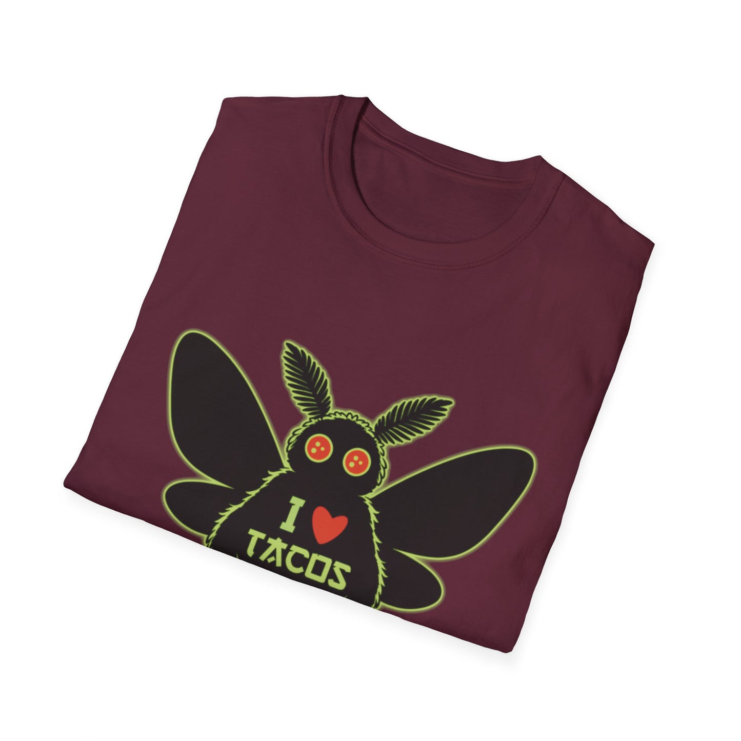 Mothman loves Tacos Unisex Softstyle T-Shirt, Funny Taco Lover Tee, Foodie Gift, Casual Wear, Perfect for Taco Tuesday, Unique Graphic Shirt