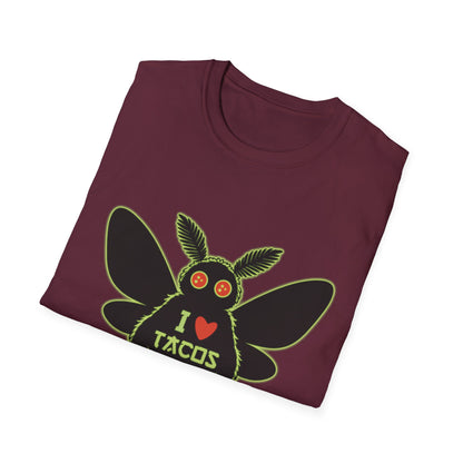 Mothman loves Tacos Unisex Softstyle T-Shirt, Funny Taco Lover Tee, Foodie Gift, Casual Wear, Perfect for Taco Tuesday, Unique Graphic Shirt