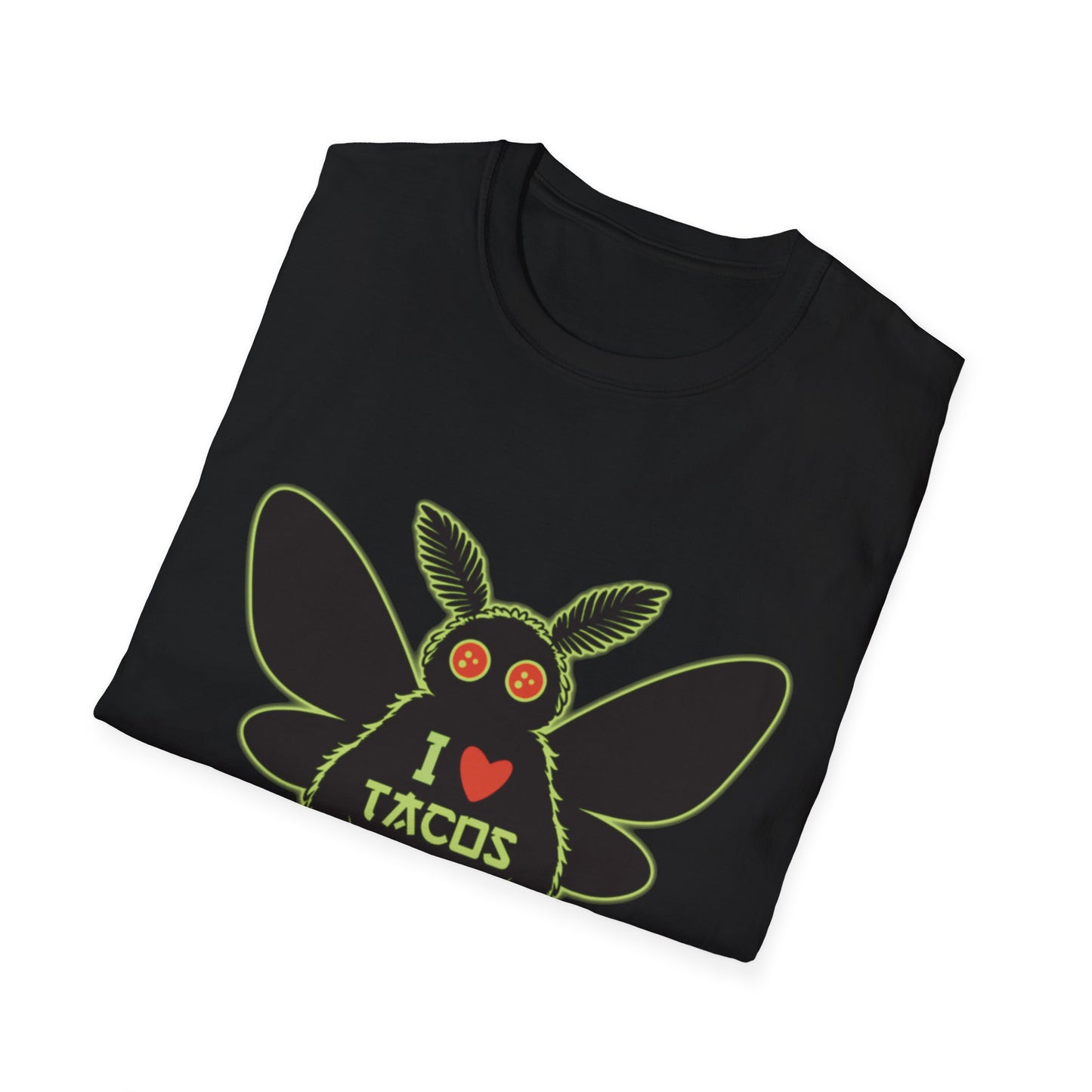 Mothman loves Tacos Unisex Softstyle T-Shirt, Funny Taco Lover Tee, Foodie Gift, Casual Wear, Perfect for Taco Tuesday, Unique Graphic Shirt