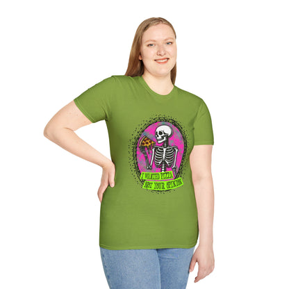 Skeleton Pizza T-Shirt, Unisex Graphic Tee, Halloween Costume, Gifts for Pizza Lovers, Casual Wear, Quirky Humor