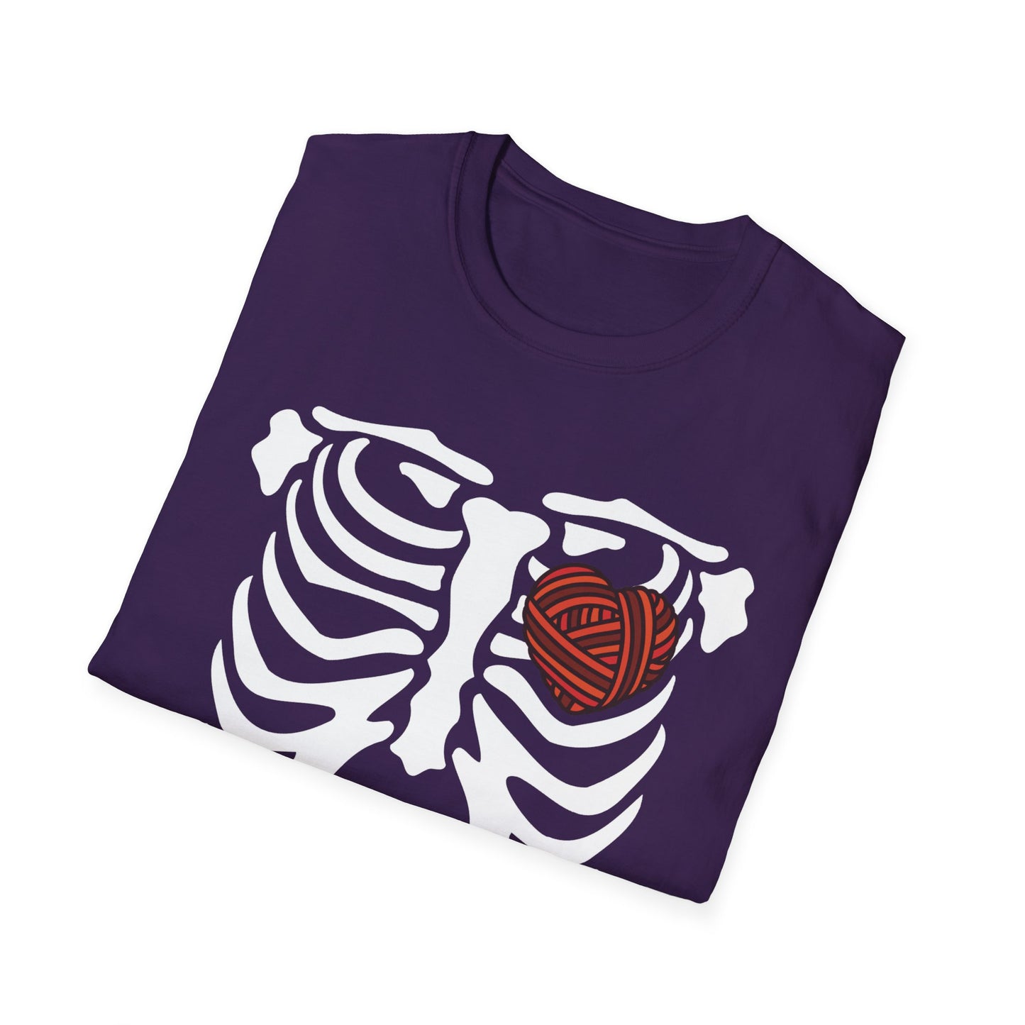Yarn lover’s Skeleton Heart Unisex T-Shirt | Gift for Couples, Fun Graphic Tee, Romantic Apparel, Halloween Shirt, Love Theme