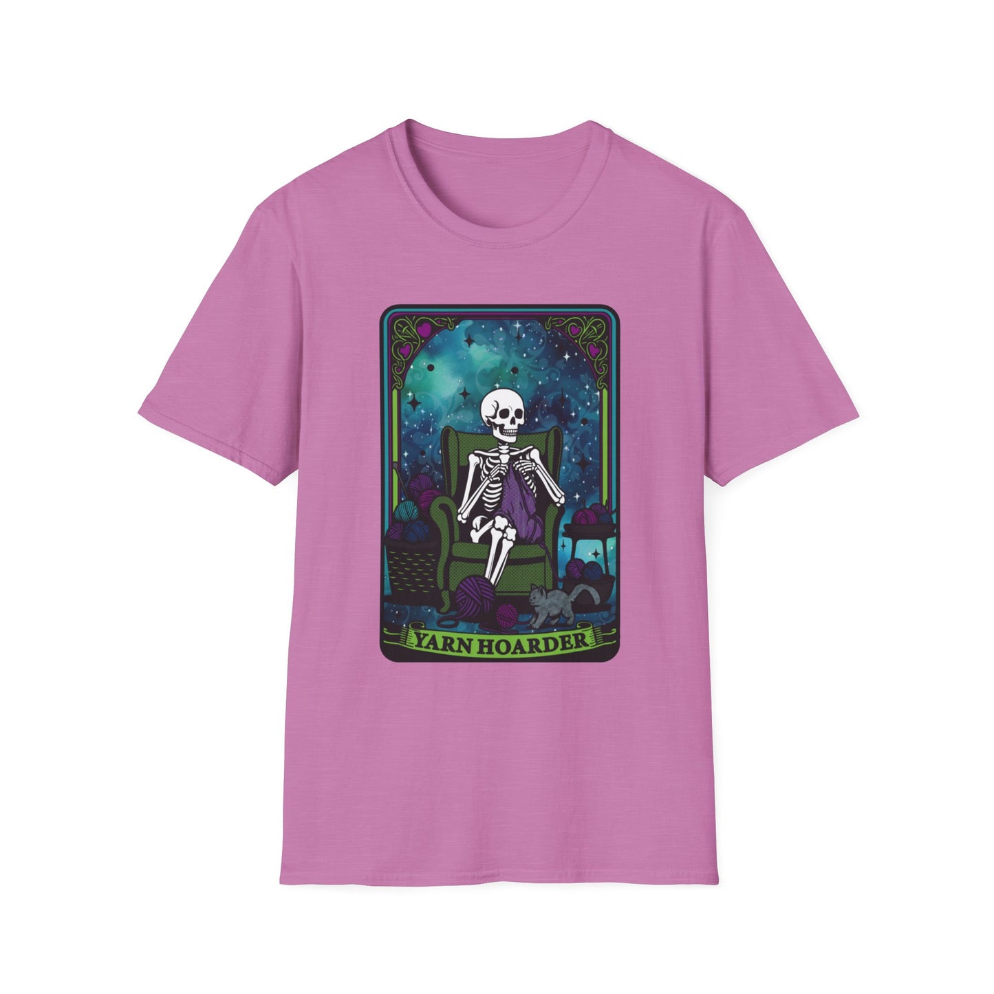 Skeletal Yarn Hoarder T-Shirt, Softstyle Graphic Tee for Crafters, Halloween Apparel, Gift for Knitters, Cozy Casual Wear