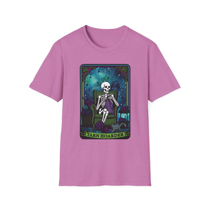Skeletal Yarn Hoarder T-Shirt, Softstyle Graphic Tee for Crafters, Halloween Apparel, Gift for Knitters, Cozy Casual Wear