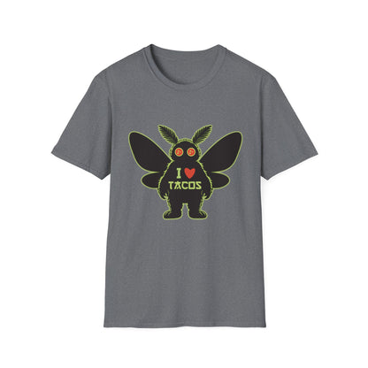Mothman loves Tacos Unisex Softstyle T-Shirt, Funny Taco Lover Tee, Foodie Gift, Casual Wear, Perfect for Taco Tuesday, Unique Graphic Shirt