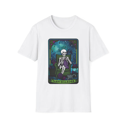 Skeletal Yarn Hoarder T-Shirt, Softstyle Graphic Tee for Crafters, Halloween Apparel, Gift for Knitters, Cozy Casual Wear