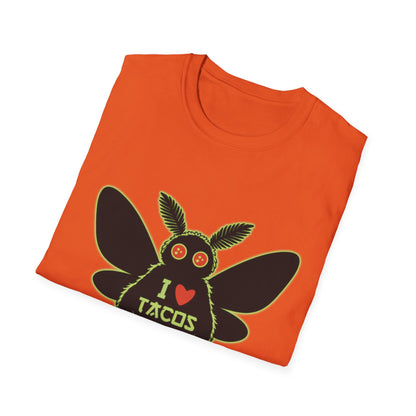 Mothman loves Tacos Unisex Softstyle T-Shirt, Funny Taco Lover Tee, Foodie Gift, Casual Wear, Perfect for Taco Tuesday, Unique Graphic Shirt