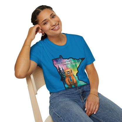 Whimsical Minnesota Bear T-Shirt, Mind Your Own Damn Business Tee, Casual Gift, Fun Apparel, Northern Lights Style, Unique Souvenir