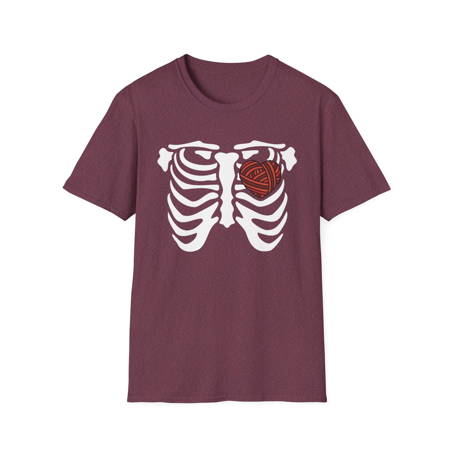 Yarn lover’s Skeleton Heart Unisex T-Shirt | Gift for Couples, Fun Graphic Tee, Romantic Apparel, Halloween Shirt, Love Theme
