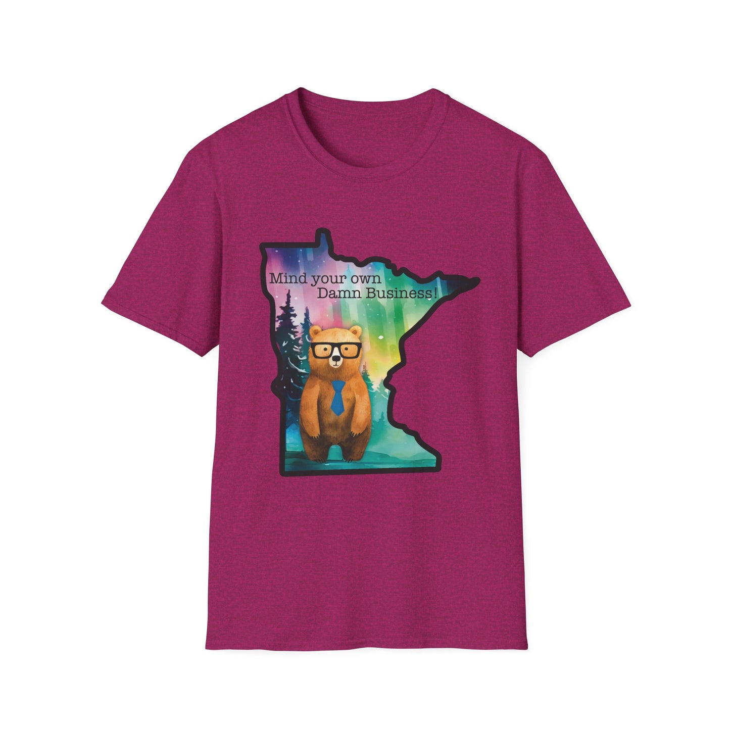 Whimsical Minnesota Bear T-Shirt, Mind Your Own Damn Business Tee, Casual Gift, Fun Apparel, Northern Lights Style, Unique Souvenir
