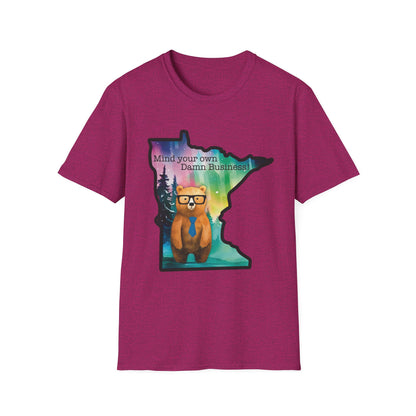 Whimsical Minnesota Bear T-Shirt, Mind Your Own Damn Business Tee, Casual Gift, Fun Apparel, Northern Lights Style, Unique Souvenir