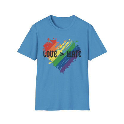 Love over hate Pride T-Shirt, LGBTQ+ Apparel, Love and Hate Graphic Tee, Gender-Neutral Shirt for Pride, Casual Wear, Gift for Allies