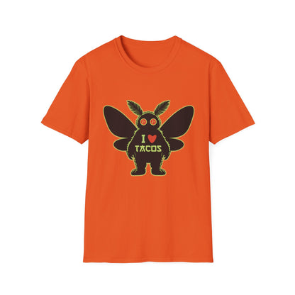Mothman loves Tacos Unisex Softstyle T-Shirt, Funny Taco Lover Tee, Foodie Gift, Casual Wear, Perfect for Taco Tuesday, Unique Graphic Shirt