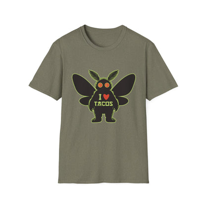 Mothman loves Tacos Unisex Softstyle T-Shirt, Funny Taco Lover Tee, Foodie Gift, Casual Wear, Perfect for Taco Tuesday, Unique Graphic Shirt