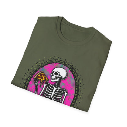 Skeleton Pizza T-Shirt, Unisex Graphic Tee, Halloween Costume, Gifts for Pizza Lovers, Casual Wear, Quirky Humor