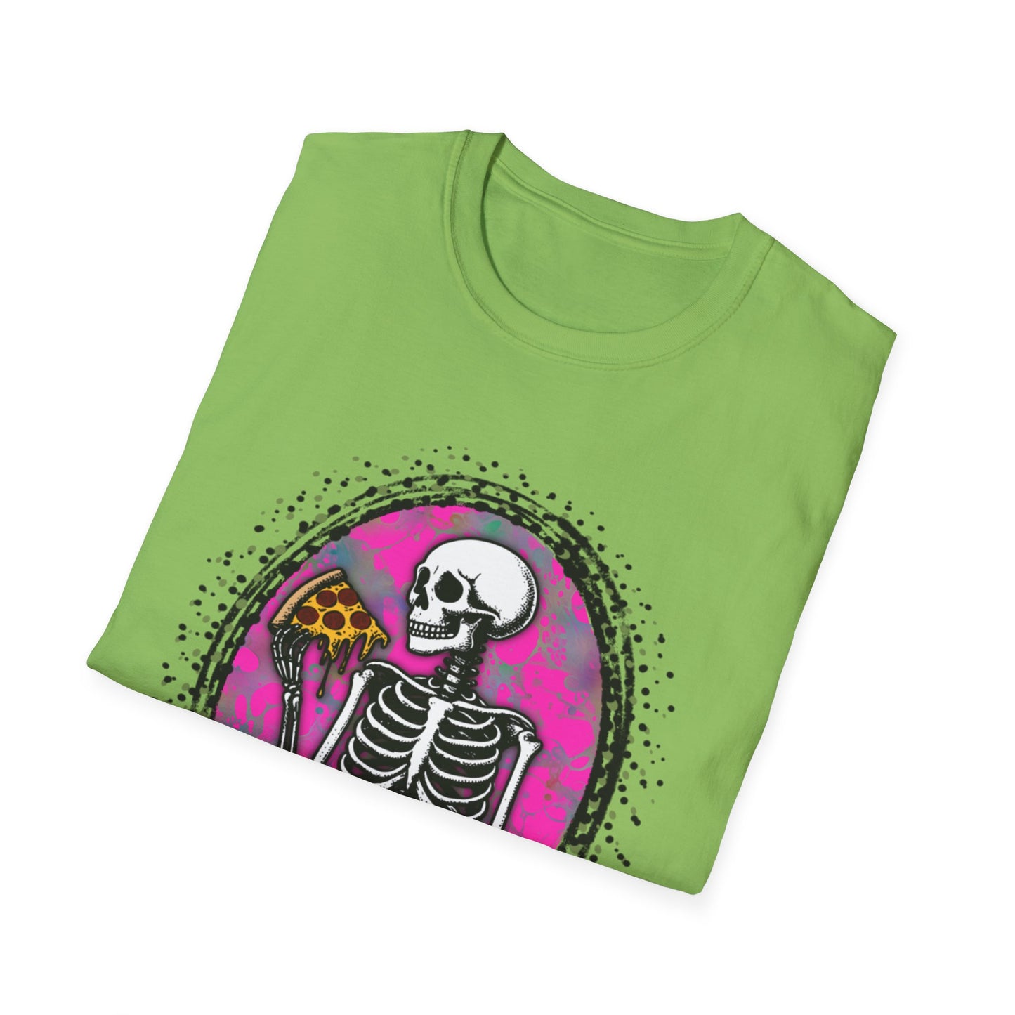 Skeleton Pizza T-Shirt, Unisex Graphic Tee, Halloween Costume, Gifts for Pizza Lovers, Casual Wear, Quirky Humor