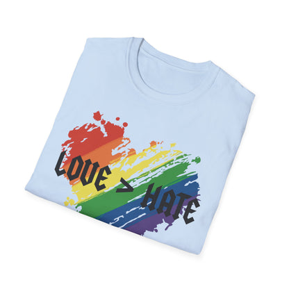 Love over hate Pride T-Shirt, LGBTQ+ Apparel, Love and Hate Graphic Tee, Gender-Neutral Shirt for Pride, Casual Wear, Gift for Allies