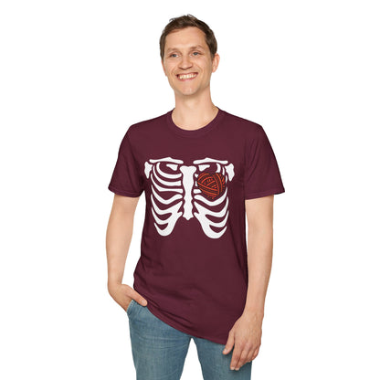 Yarn lover’s Skeleton Heart Unisex T-Shirt | Gift for Couples, Fun Graphic Tee, Romantic Apparel, Halloween Shirt, Love Theme