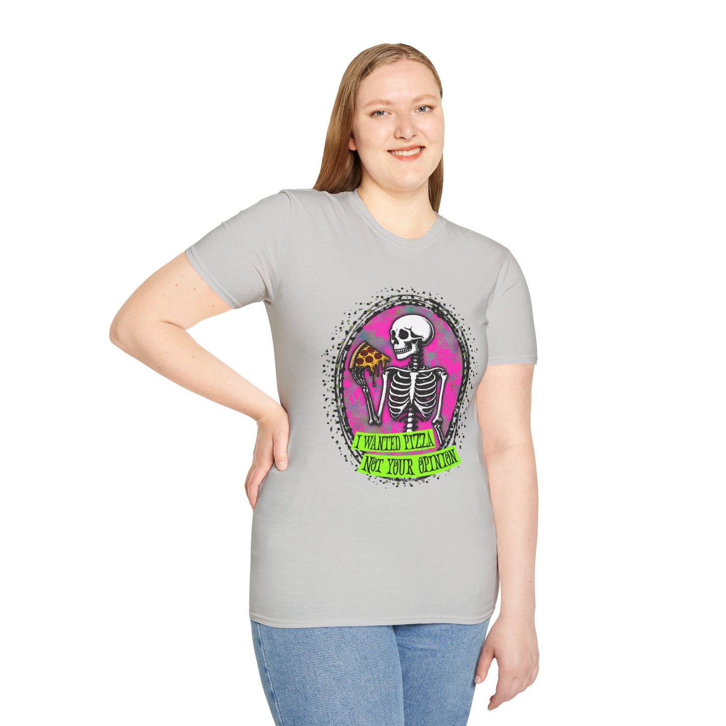 Skeleton Pizza T-Shirt, Unisex Graphic Tee, Halloween Costume, Gifts for Pizza Lovers, Casual Wear, Quirky Humor