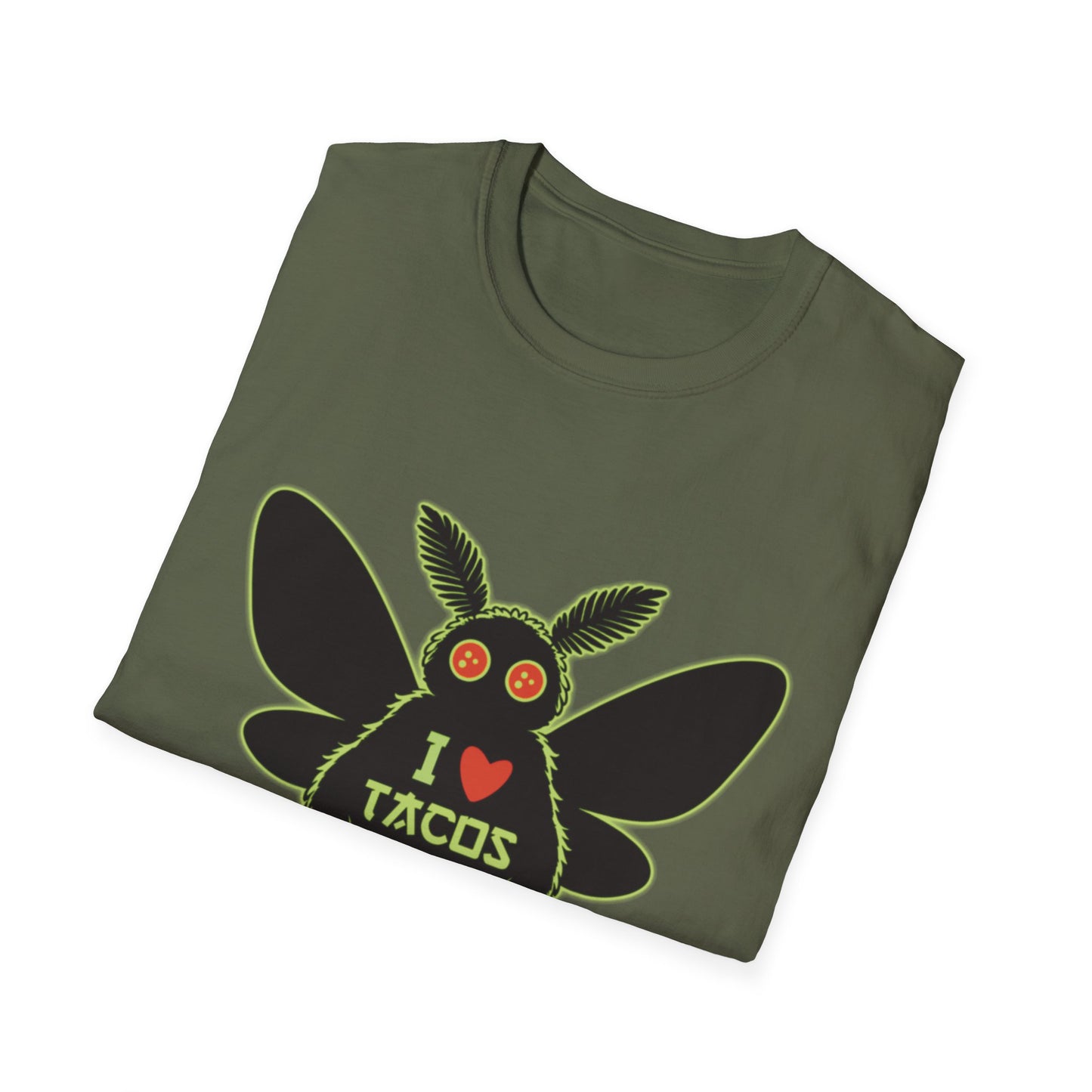 Mothman loves Tacos Unisex Softstyle T-Shirt, Funny Taco Lover Tee, Foodie Gift, Casual Wear, Perfect for Taco Tuesday, Unique Graphic Shirt