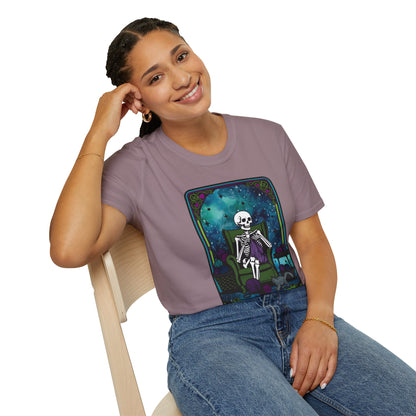 Skeletal Yarn Hoarder T-Shirt, Softstyle Graphic Tee for Crafters, Halloween Apparel, Gift for Knitters, Cozy Casual Wear