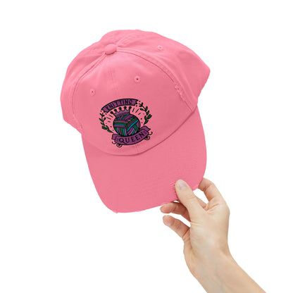 Knitting Queen Distressed Cap - Cozy Gift for Crafters, Trendy Fashion Accessory, Perfect for Knitting Lovers, Birthday Gift, Everyday Wear