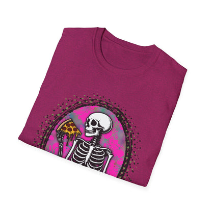 Skeleton Pizza T-Shirt, Unisex Graphic Tee, Halloween Costume, Gifts for Pizza Lovers, Casual Wear, Quirky Humor