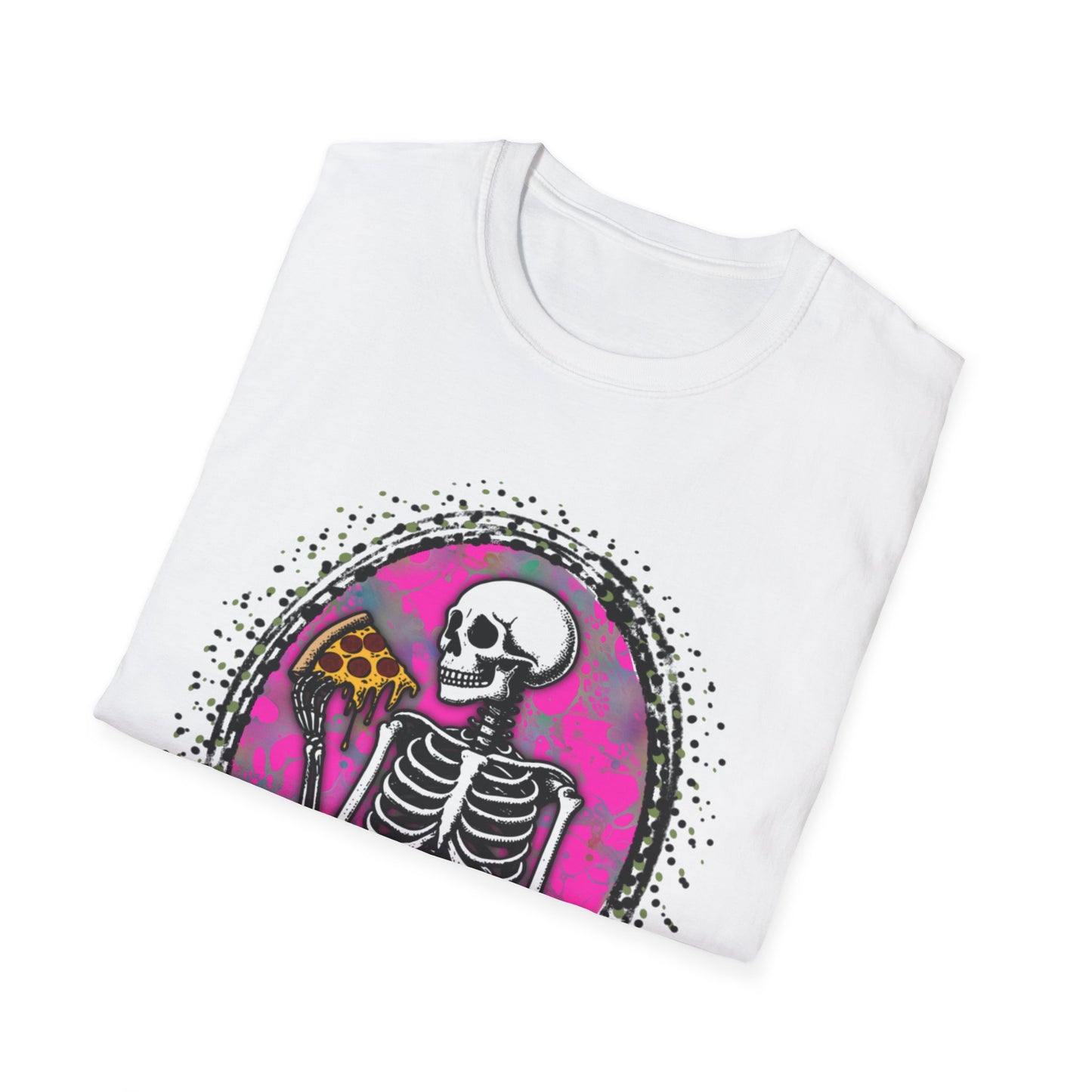 Skeleton Pizza T-Shirt, Unisex Graphic Tee, Halloween Costume, Gifts for Pizza Lovers, Casual Wear, Quirky Humor