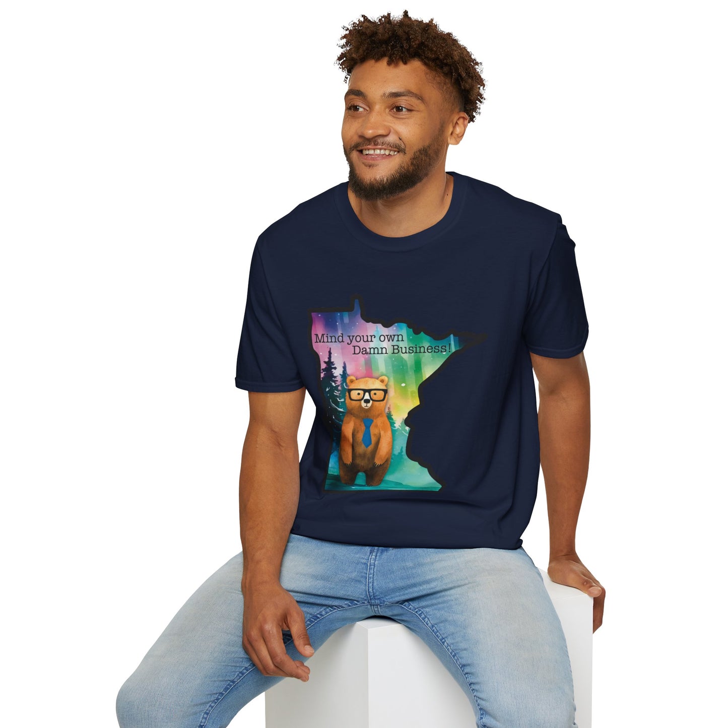 Whimsical Minnesota Bear T-Shirt, Mind Your Own Damn Business Tee, Casual Gift, Fun Apparel, Northern Lights Style, Unique Souvenir