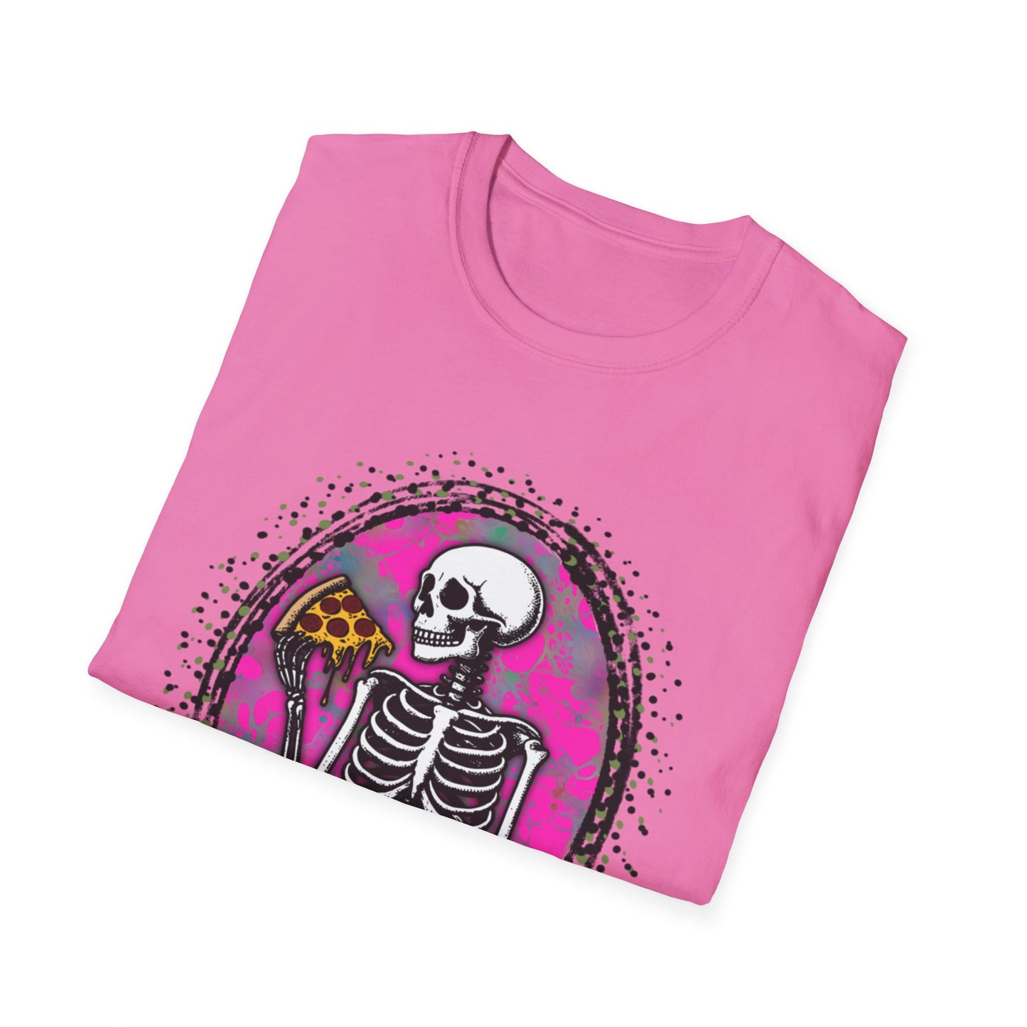 Skeleton Pizza T-Shirt, Unisex Graphic Tee, Halloween Costume, Gifts for Pizza Lovers, Casual Wear, Quirky Humor