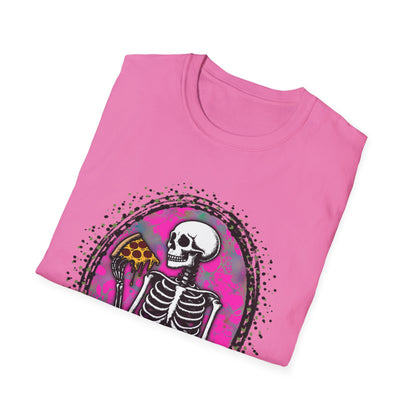 Skeleton Pizza T-Shirt, Unisex Graphic Tee, Halloween Costume, Gifts for Pizza Lovers, Casual Wear, Quirky Humor