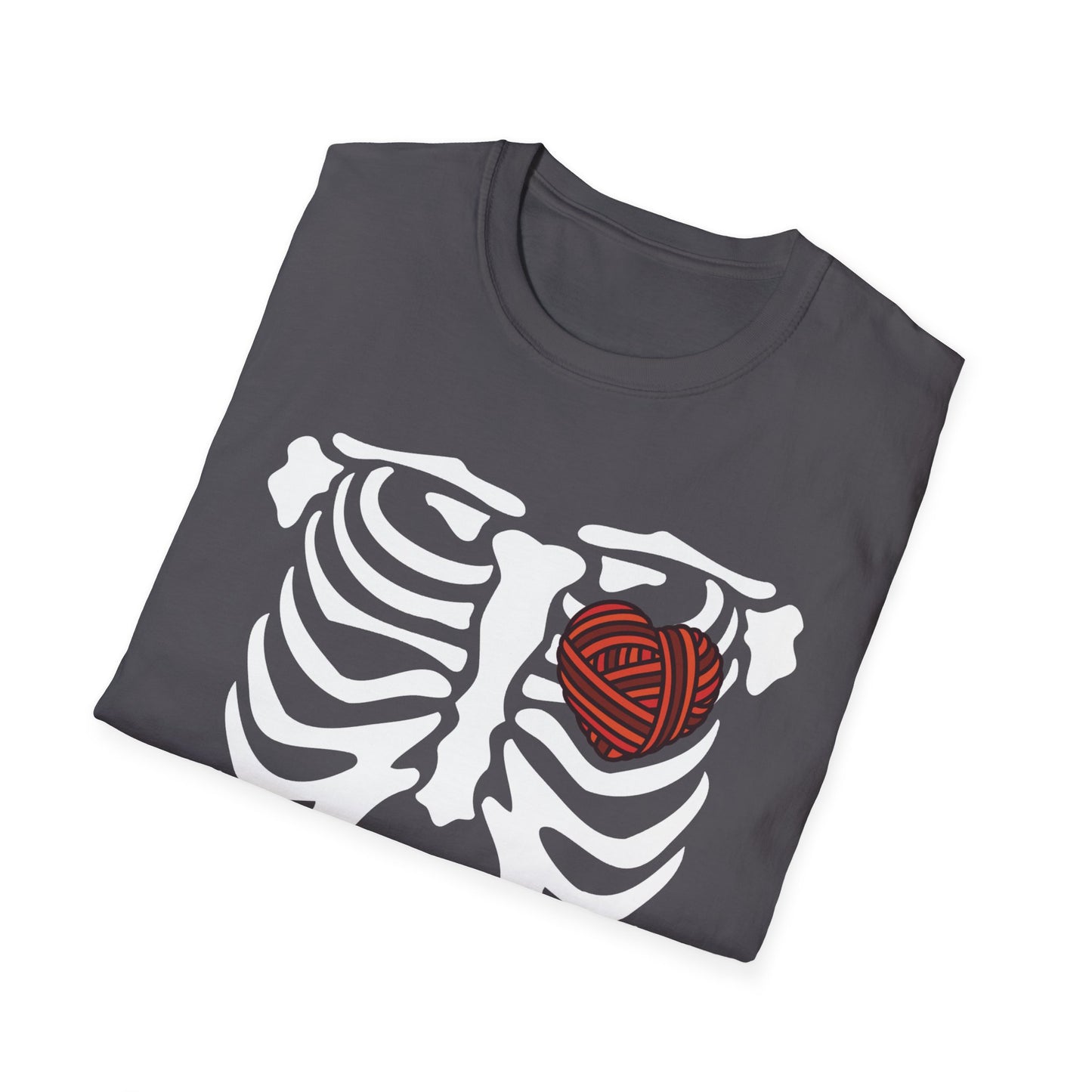 Yarn lover’s Skeleton Heart Unisex T-Shirt | Gift for Couples, Fun Graphic Tee, Romantic Apparel, Halloween Shirt, Love Theme
