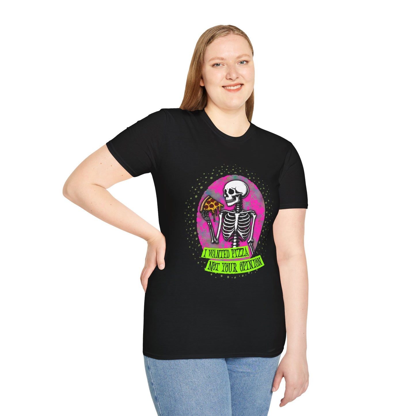 Skeleton Pizza T-Shirt, Unisex Graphic Tee, Halloween Costume, Gifts for Pizza Lovers, Casual Wear, Quirky Humor