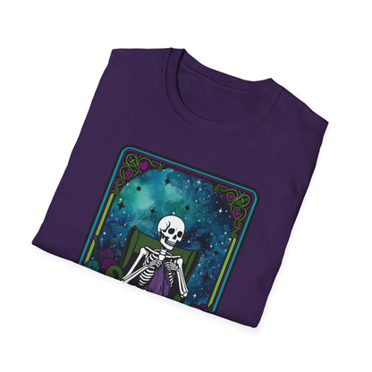 Skeletal Yarn Hoarder T-Shirt, Softstyle Graphic Tee for Crafters, Halloween Apparel, Gift for Knitters, Cozy Casual Wear