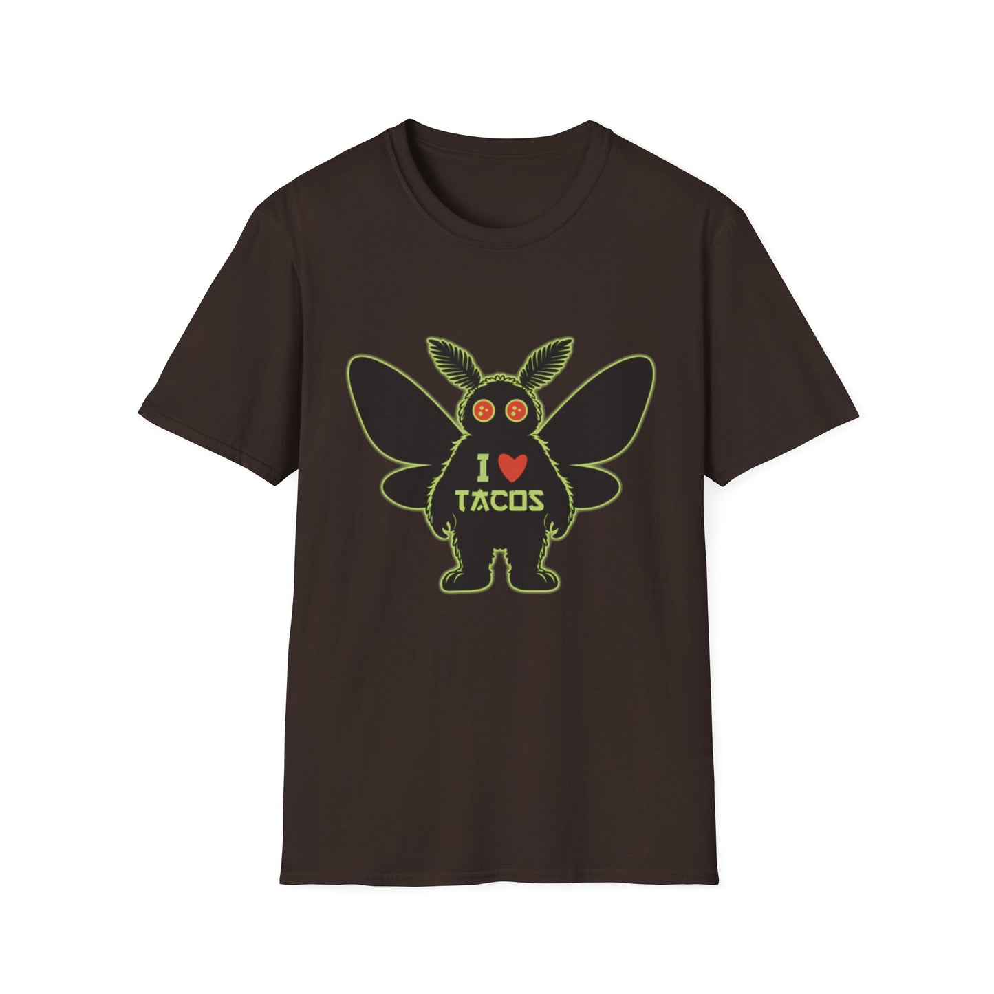 Mothman loves Tacos Unisex Softstyle T-Shirt, Funny Taco Lover Tee, Foodie Gift, Casual Wear, Perfect for Taco Tuesday, Unique Graphic Shirt