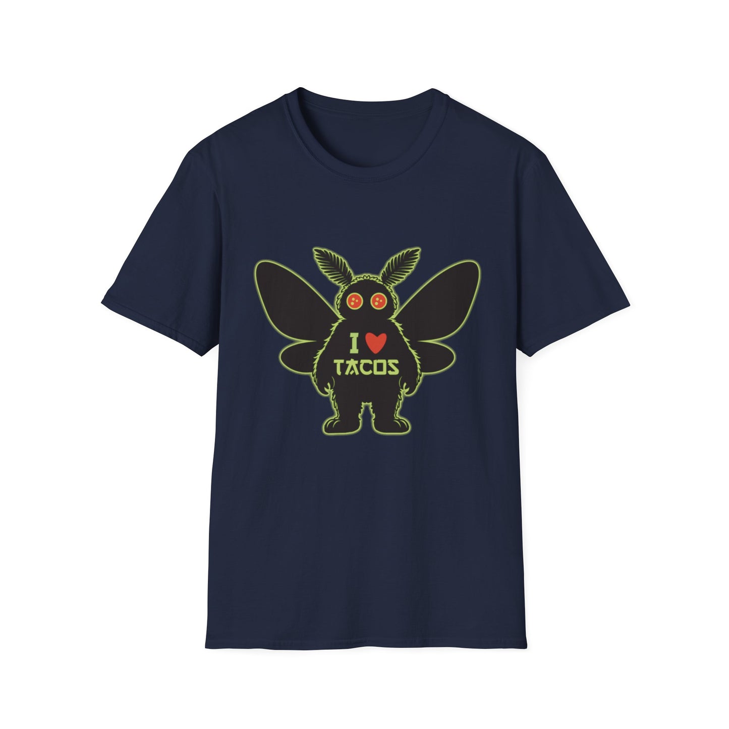 Mothman loves Tacos Unisex Softstyle T-Shirt, Funny Taco Lover Tee, Foodie Gift, Casual Wear, Perfect for Taco Tuesday, Unique Graphic Shirt