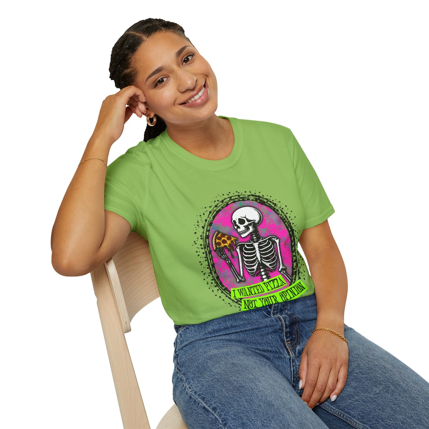 Skeleton Pizza T-Shirt, Unisex Graphic Tee, Halloween Costume, Gifts for Pizza Lovers, Casual Wear, Quirky Humor