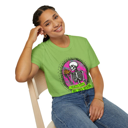 Skeleton Pizza T-Shirt, Unisex Graphic Tee, Halloween Costume, Gifts for Pizza Lovers, Casual Wear, Quirky Humor