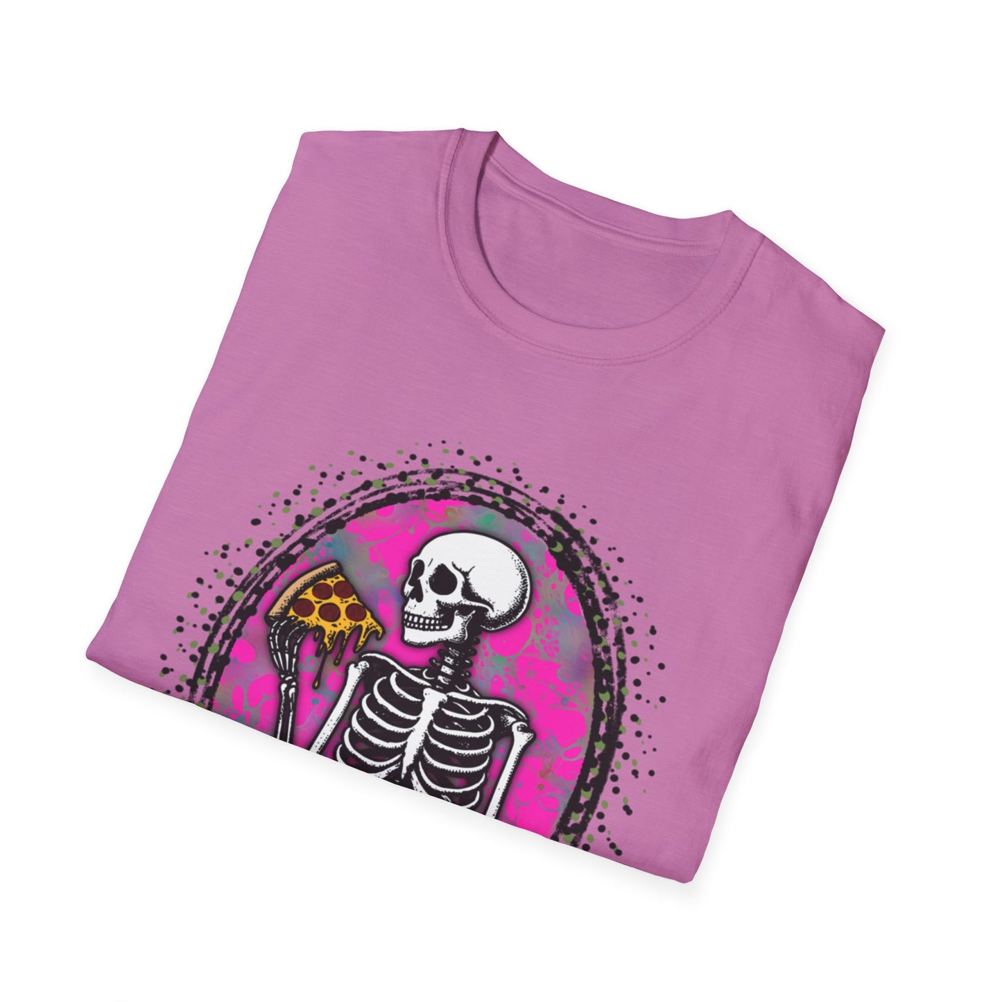 Skeleton Pizza T-Shirt, Unisex Graphic Tee, Halloween Costume, Gifts for Pizza Lovers, Casual Wear, Quirky Humor