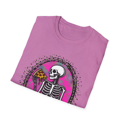 Skeleton Pizza T-Shirt, Unisex Graphic Tee, Halloween Costume, Gifts for Pizza Lovers, Casual Wear, Quirky Humor