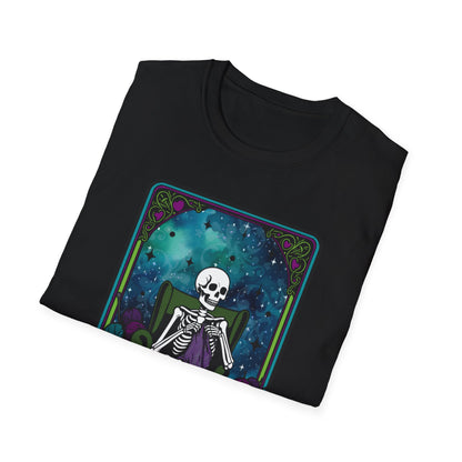 Skeletal Yarn Hoarder T-Shirt, Softstyle Graphic Tee for Crafters, Halloween Apparel, Gift for Knitters, Cozy Casual Wear