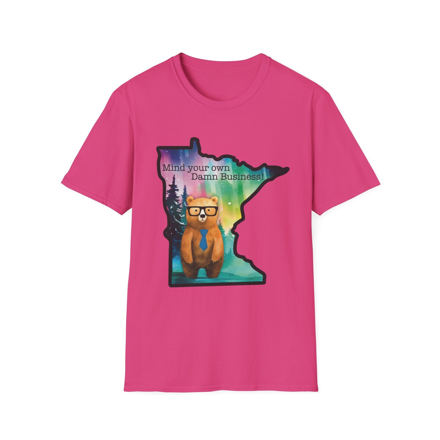 Whimsical Minnesota Bear T-Shirt, Mind Your Own Damn Business Tee, Casual Gift, Fun Apparel, Northern Lights Style, Unique Souvenir