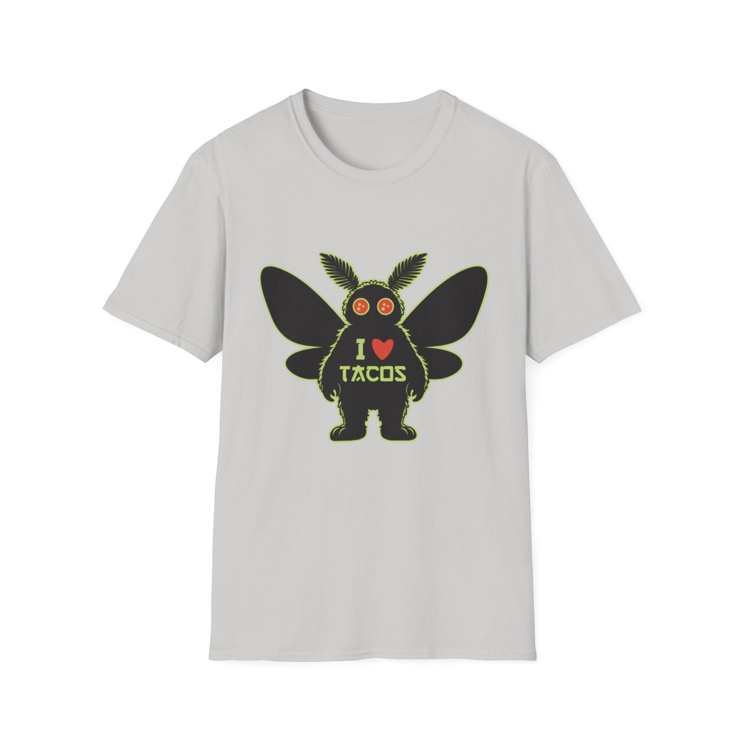 Mothman loves Tacos Unisex Softstyle T-Shirt, Funny Taco Lover Tee, Foodie Gift, Casual Wear, Perfect for Taco Tuesday, Unique Graphic Shirt
