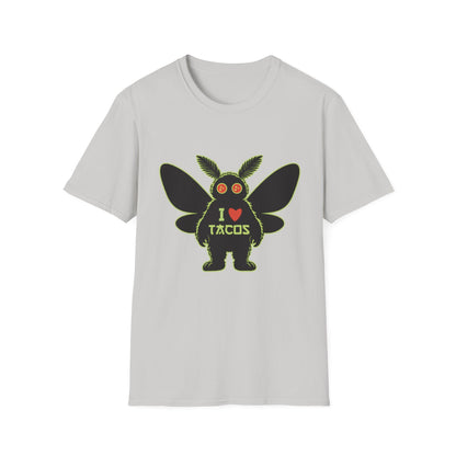 Mothman loves Tacos Unisex Softstyle T-Shirt, Funny Taco Lover Tee, Foodie Gift, Casual Wear, Perfect for Taco Tuesday, Unique Graphic Shirt