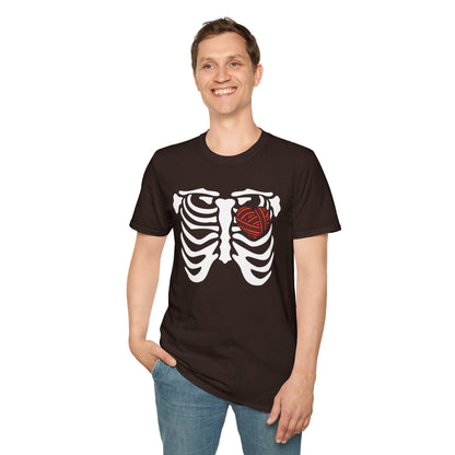 Yarn lover’s Skeleton Heart Unisex T-Shirt | Gift for Couples, Fun Graphic Tee, Romantic Apparel, Halloween Shirt, Love Theme