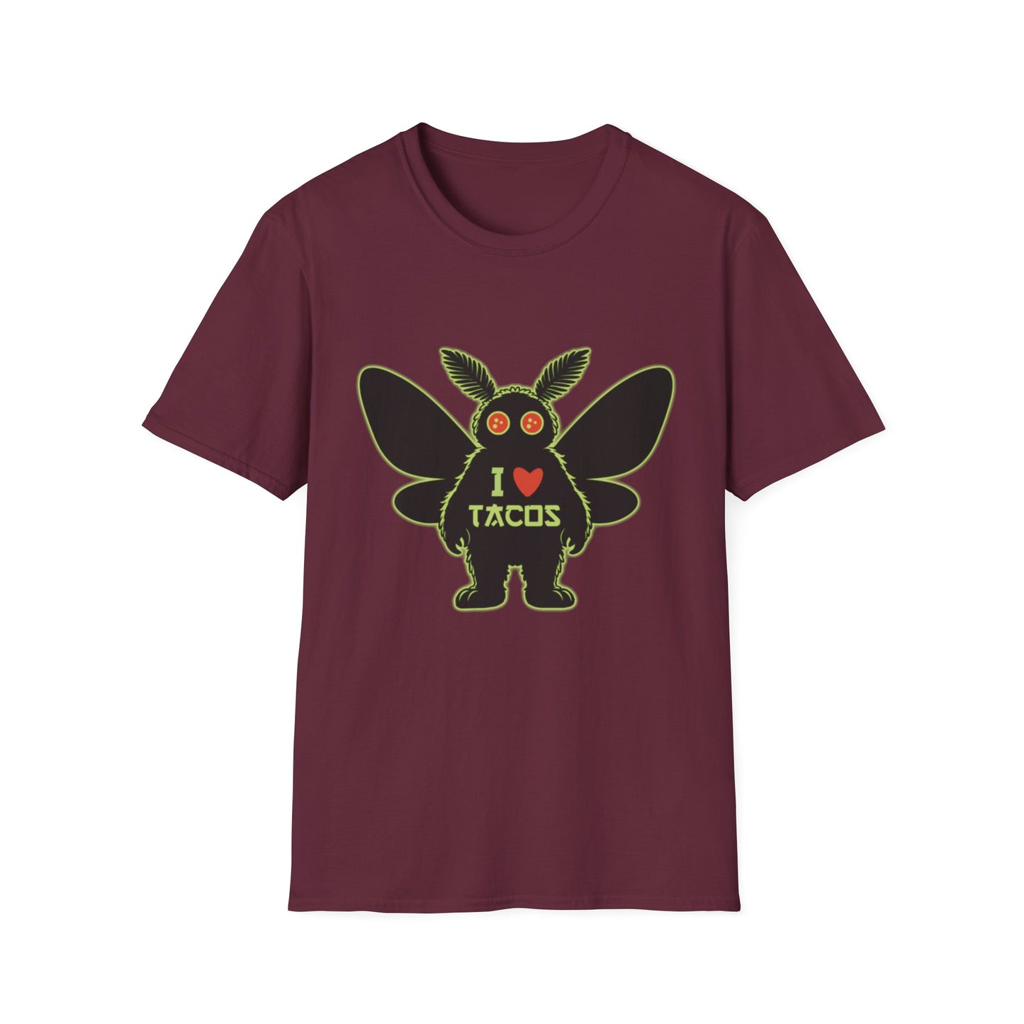 Mothman loves Tacos Unisex Softstyle T-Shirt, Funny Taco Lover Tee, Foodie Gift, Casual Wear, Perfect for Taco Tuesday, Unique Graphic Shirt