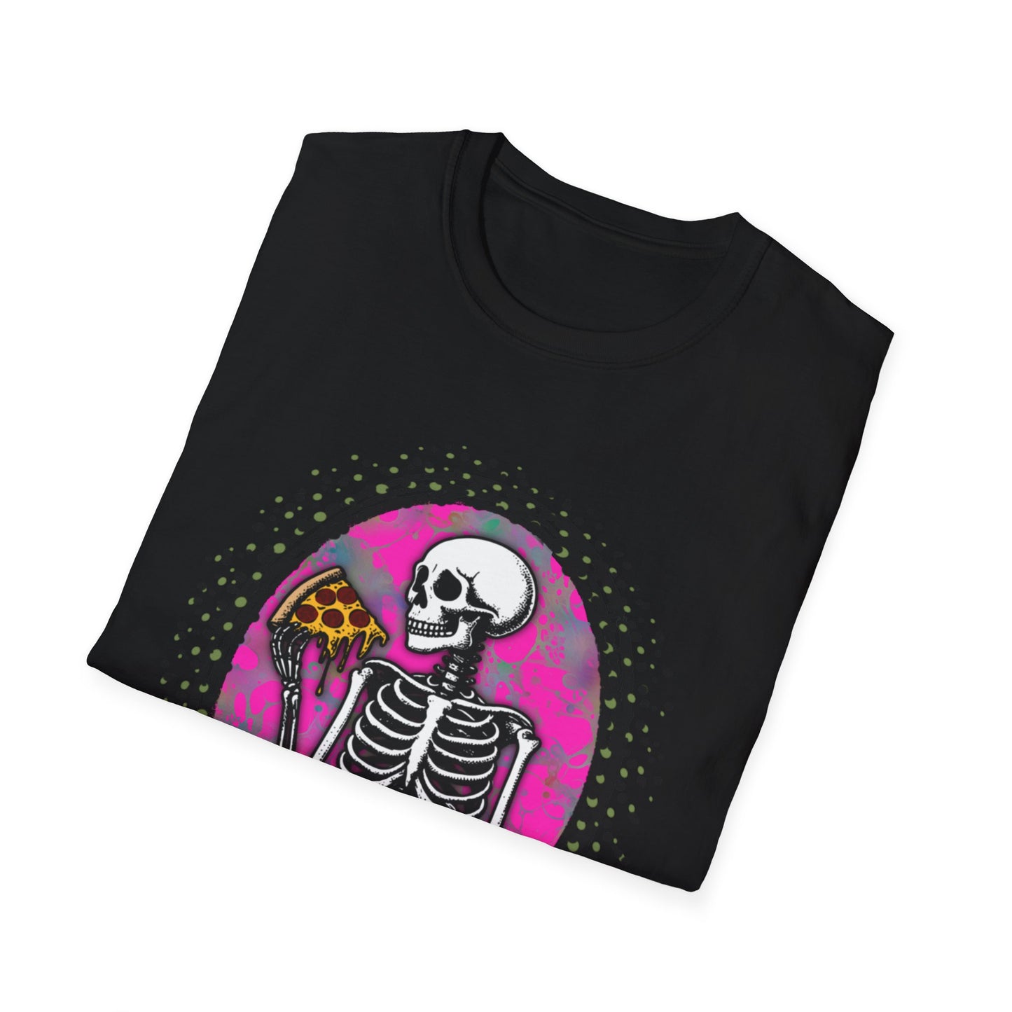 Skeleton Pizza T-Shirt, Unisex Graphic Tee, Halloween Costume, Gifts for Pizza Lovers, Casual Wear, Quirky Humor