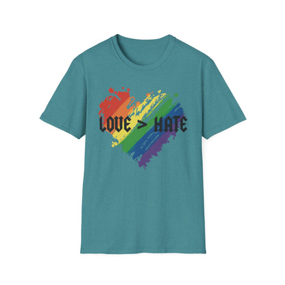 Love over hate Pride T-Shirt, LGBTQ+ Apparel, Love and Hate Graphic Tee, Gender-Neutral Shirt for Pride, Casual Wear, Gift for Allies