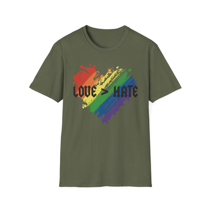 Love over hate Pride T-Shirt, LGBTQ+ Apparel, Love and Hate Graphic Tee, Gender-Neutral Shirt for Pride, Casual Wear, Gift for Allies