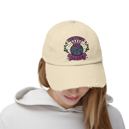 Knitting Queen Distressed Cap - Cozy Gift for Crafters, Trendy Fashion Accessory, Perfect for Knitting Lovers, Birthday Gift, Everyday Wear